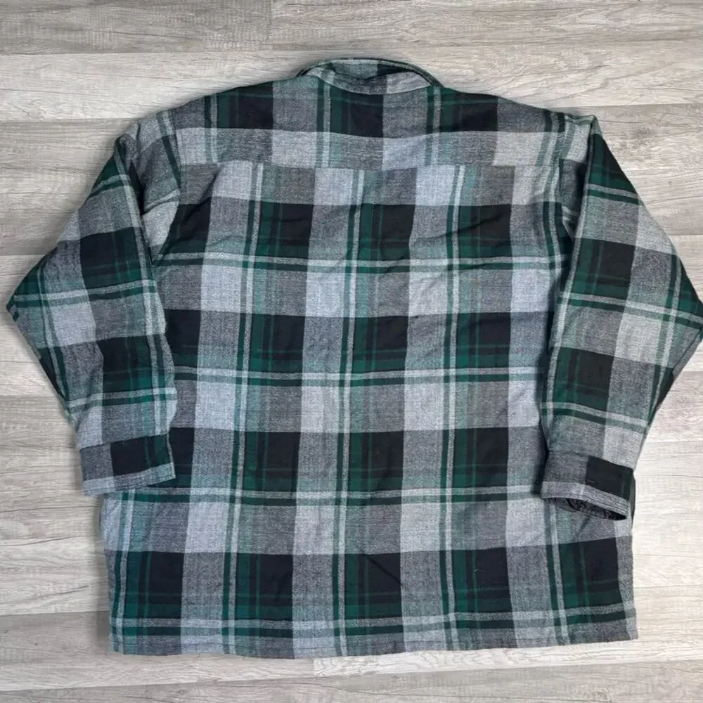 VNT Quilted Flannel Shirt Jacket Shacket Size 2XL GreenPlaid Lined NorthCrest